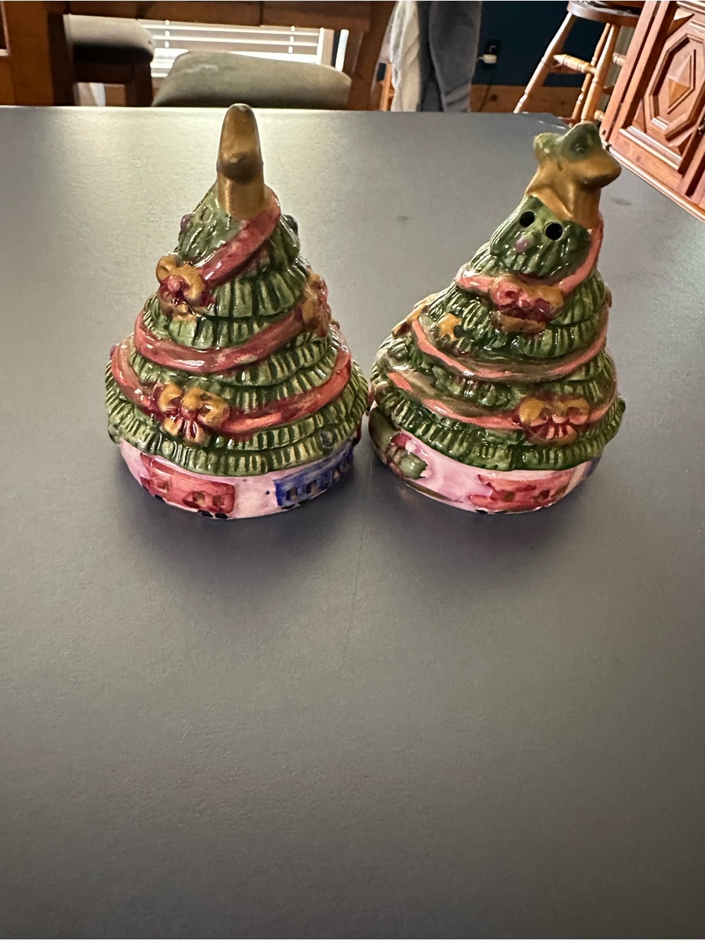 festive ceramic Christmas tree salt and pepper shakers